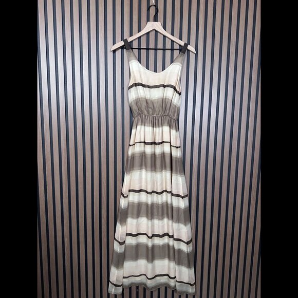 Alice + Olivia Dress 2 / 4 Women Nude Colors Striped Blouson Column Silk Stretch - Picture 1 of 8